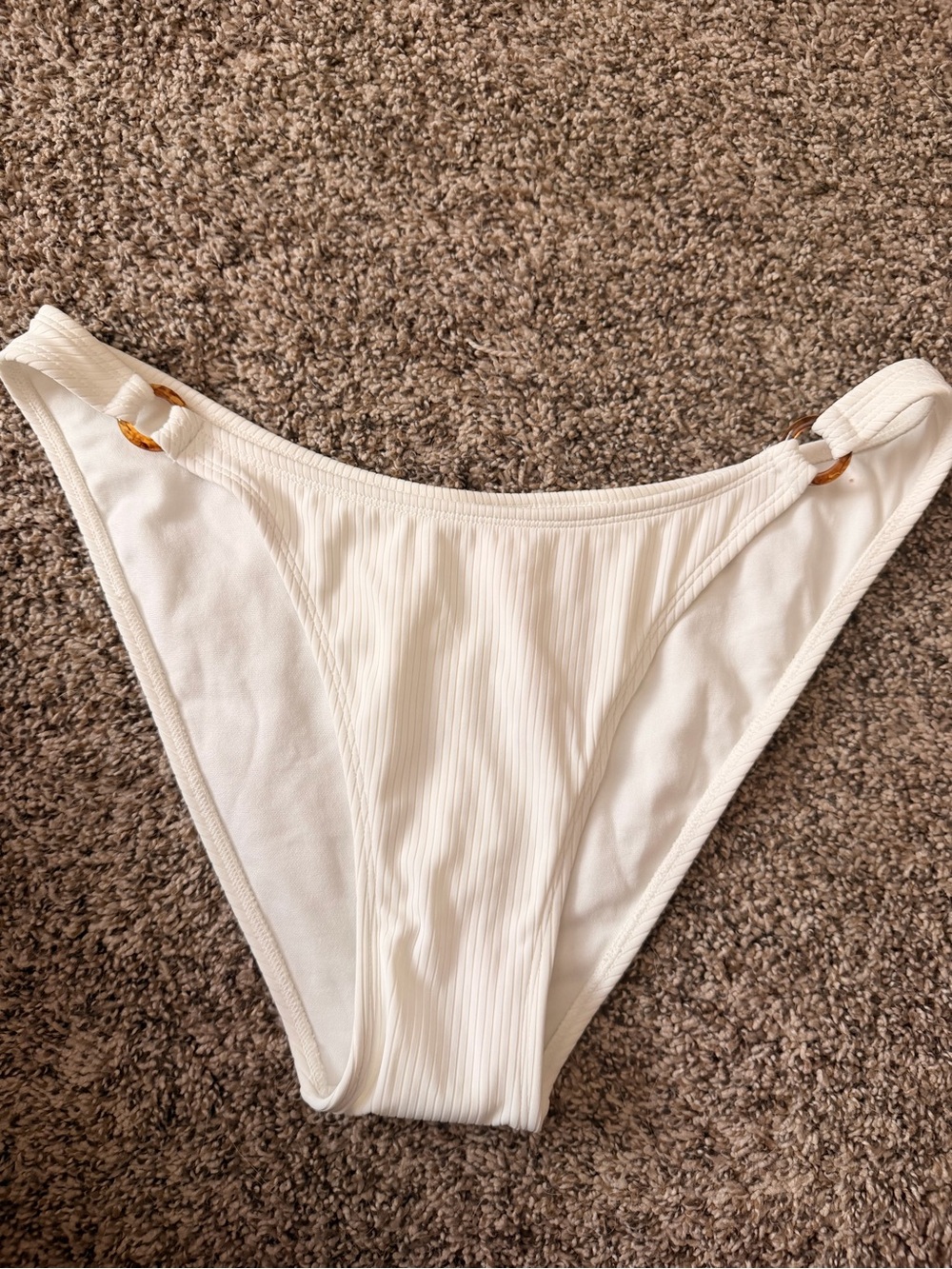 Xhilaration White Ribbed High-Leg Bikini Bottom with Pink Tag Accent